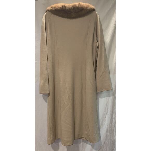 Vintage Wool Coat Medium Mary Lane 1960s Fur Collar Long Mid Century Bonded Knit - Picture 2 of 12